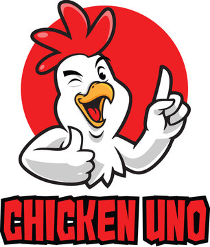Chicken Uno Cartoon Logo Mascot
