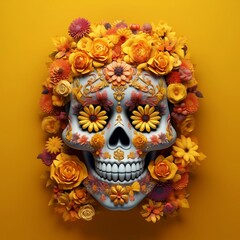 Festive Dia de Los Muertos Background with Sugar Skulls, Marigolds, and Hispanic Heritage Theme. Generative AI