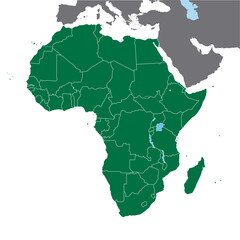 アフリカ大陸の地図、国境線、地中海沿岸とアラビア半島