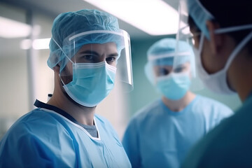 Medical workers inside hospital. Generative AI