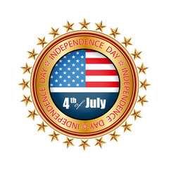 Round sign with a gold color silhouette of the US flag.