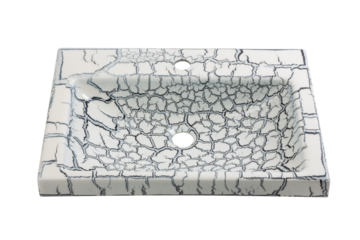 Acrylic black and white sink with a cracking effect isolated on white with metallic inclusions that create a shimmer and change color at different angles. Normal view.
