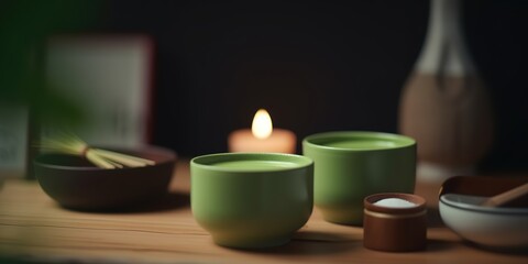 Fototapeta na wymiar Matcha green tea in a cup, generative AI