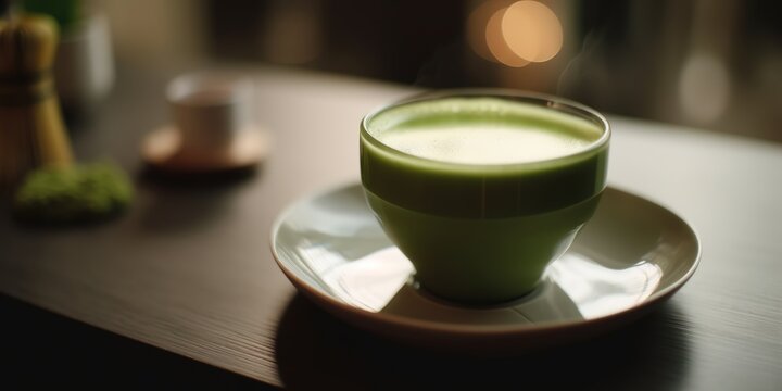 Matcha green tea in a cup, generative AI