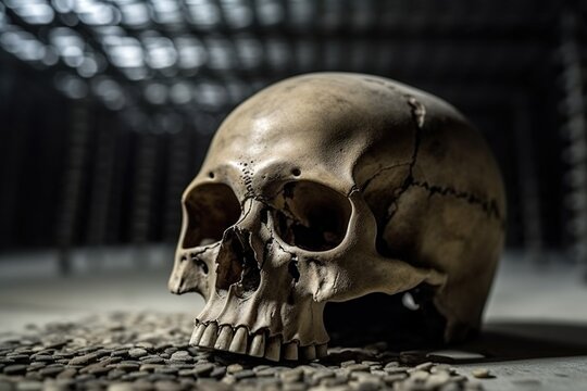 skull in abandoned technical room, generative AI