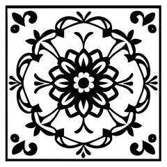 Flower clipart vector design black and white
