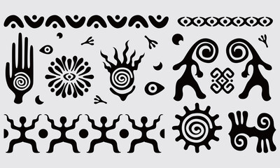 Ethnic decorative element fabric textile pattern illustration vector mayan symbol primitive art printable