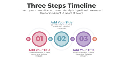 Circular timeline infographics template with 3 steps