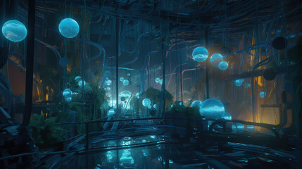 3d environment at night. Generative AI.