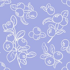 Blueberry Branch Sketch Seamless Background