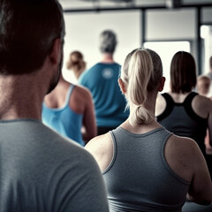 Obraz premium Group of people in a yoga class. Generative AI.