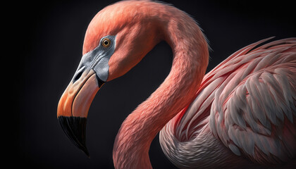 Pink flamingo close up Generative AI art