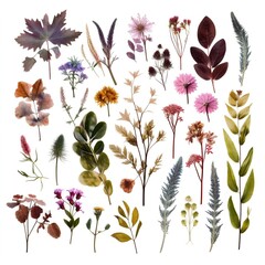 Decorative Design Elements for Gardening, Weddings, or Herbarium Isolated on Transparent Background. Generative AI