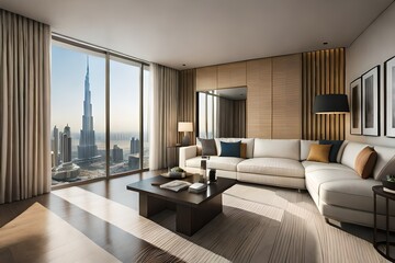 Fototapeta na wymiar View of burj khalifa from a luxury apartment. Generative AI