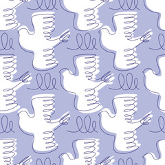Seamless pattern with stylized flying pigeon. Dove of peace. Vector illustration. Line art.