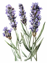 Obraz premium Watercolour Collection { No1 } Handmade Lavender Products Made on Lavender Eco French Farm: Soap, Oil, Candle, Biscuits, Macaroon, Cupcake, IceCream, Circle Wreath & Abstract Purple Lilac Background.