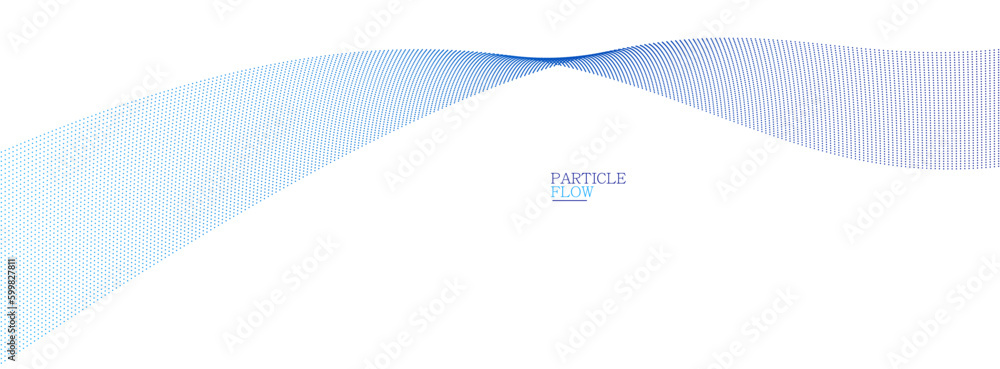 Poster blue airy particles flow vector design, abstract background with wave of flowing dots array, digital