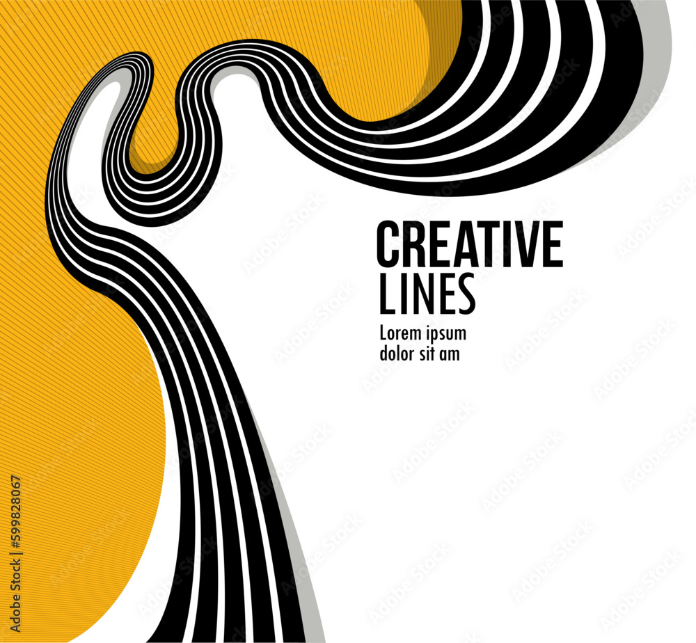 Poster creative lines vector abstract background, 3d perspective linear graphic design composition, stripes