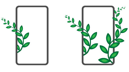 Decorate two phone screens with green plants growing out.