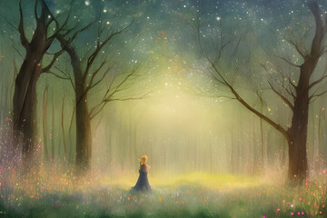 child (girl  ) in the magical forest