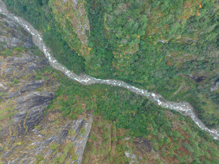 Aerial view of beautiful forest mountain landscape in tibet, China