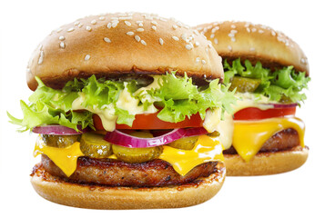 Two delicious burgers cut out