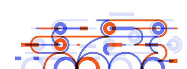 Fototapeta premium Geometric background with circles and lines vector art, abstract composition technical plan, flat minimal techno system.