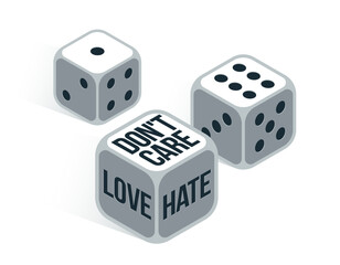 Love and hate emotions in love relations vector illustration, the moment when mate do not care anymore concept.
