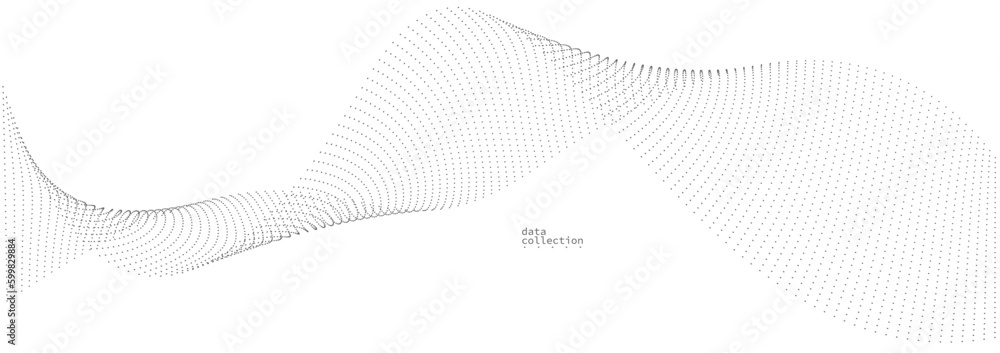 Poster grey airy particles flow vector design, abstract background with wave of flowing dots array, digital