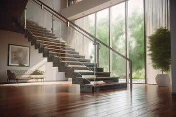 Obraz premium Modern elegant luxury staircase in villa, real estate architecture