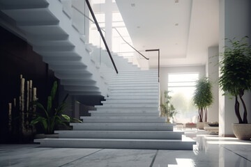 Modern elegant luxury staircase in villa, real estate architecture