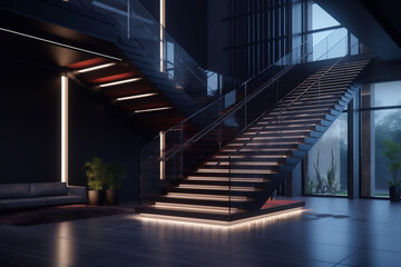 Modern elegant luxury staircase in villa, real estate architecture