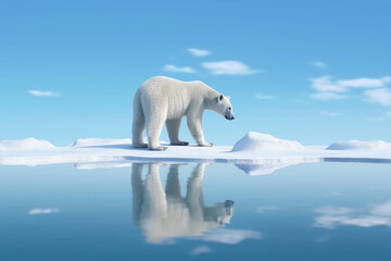 Naklejka na ściany i meble Polar bear walking on ice flea at the north pole, concept of global warming and climate change