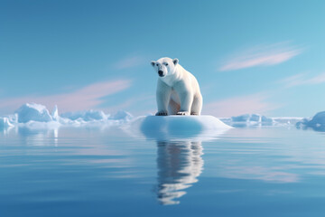 Fototapeta na wymiar Polar bear walking on ice flea at the north pole, concept of global warming and climate change