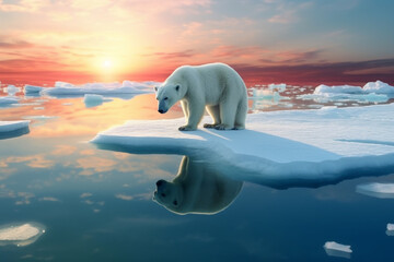 Naklejka premium Polar bear walking on ice flea at the north pole, concept of global warming and climate change
