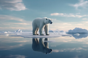 Obraz na płótnie Canvas Polar bear walking on ice flea at the north pole, concept of global warming and climate change