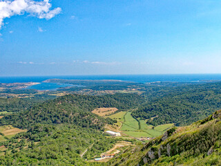 Scenic view from viewpoint at Spanish island Menorca on a sunny spring day. Photo taken  May 20th, 2005, Menorca, Spain.