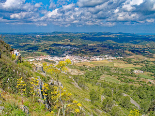 Obraz premium Scenic view from viewpoint at Spanish island Menorca on a sunny spring day. Photo taken May 20th, 2005, Menorca, Spain.
