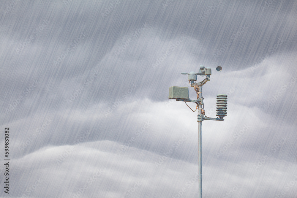 Wall mural weather station automatic measurement of weather parameters with cloudy sky