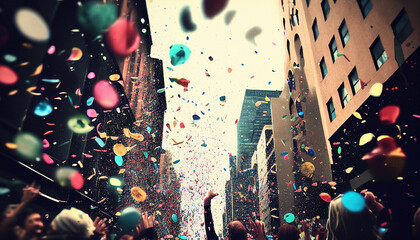 background of confetti in the air celebration in the city. Generative AI