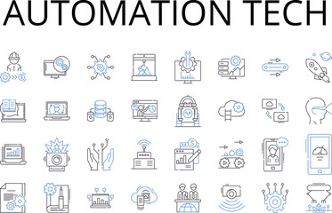 Obraz na płótnie Canvas Automation tech line icons collection. Digital tools, Virtual reality, Robotics industry, Machine learning, AI software, Business efficiency, Smart devices vector and linear illustration. Cyber
