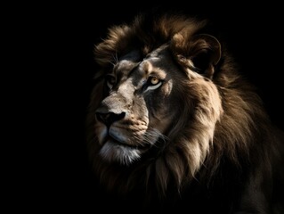 Majestic Chiaroscuro Portrait: The Intensity of a Lion's Gaze - Generative ai