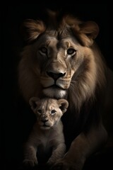 Plakat Lion and cub Portrait - Generative ai