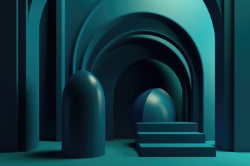 An animation shapes in the style of structures, with a blue and green background with generative AI