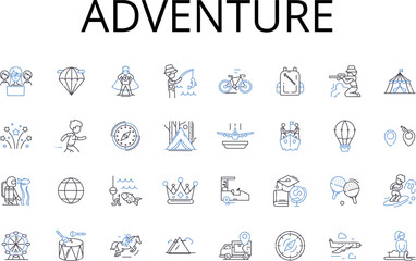 Adventure line icons collection. Journey, Quest, Exploration, Excursion, Expedition, Risk-taking, Daredevilry vector and linear illustration. Venture,Odyssey,Roaming outline signs set