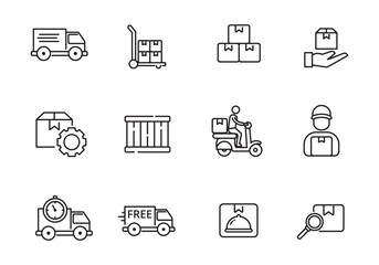 Set of delivery service icons in line style isolated on white background