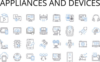 Appliances and devices line icons collection. Tools and gadgets, Items and things, Machines and contraptions, Equipment and apparatus, Devices and instruments, Technology and innovation, Electronics