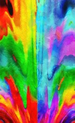 Abstract background. Psychedelic texture of brush strokes of colored paint of blurred lines and spots of different shapes and sizes - 599833830