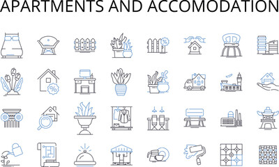 Apartments and accomodation line icons collection. Skyline and horizon, Shelter and house, Building and structure, Property and estate, Residency and dwelling, Site and plot, Flat and unit vector and