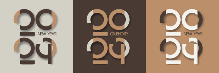 Creative concept of 2024 new year logo with classic colour. Set of 2024 new year square template